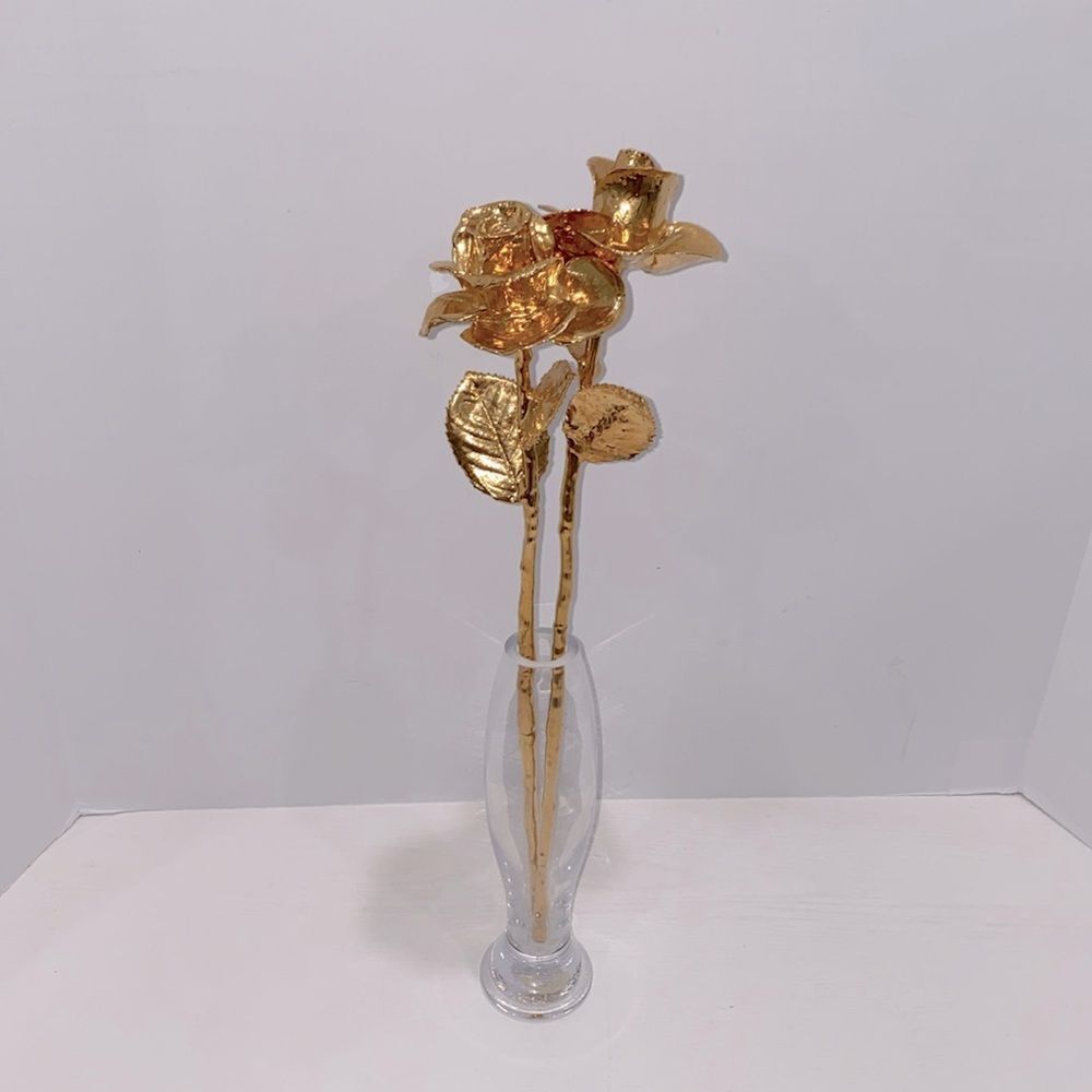 Vintage 24k Gold Dipped Forever Roses With Vase